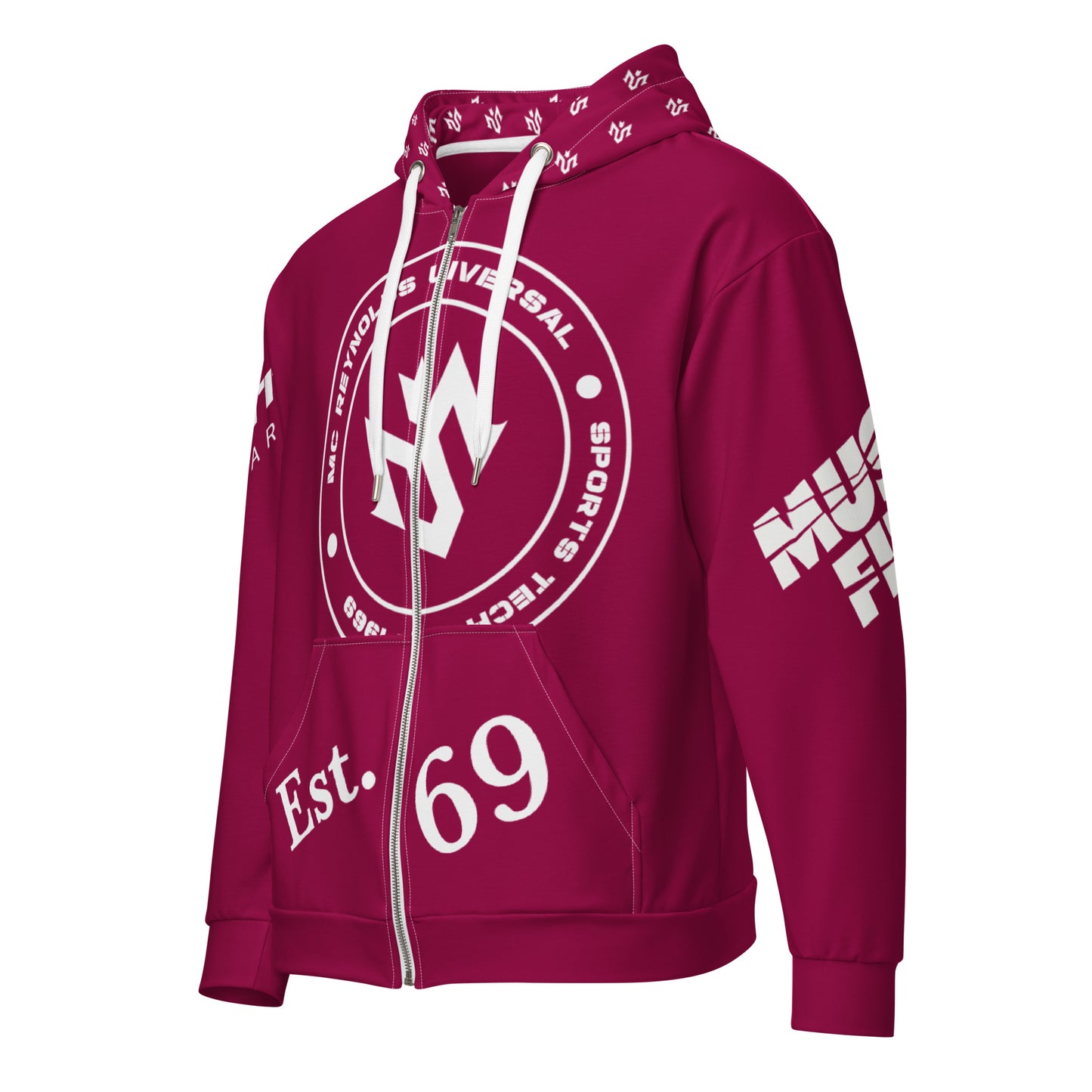 M.U.S.T. Fit -26 Degrees Burgundy' Unisex zip hoodie